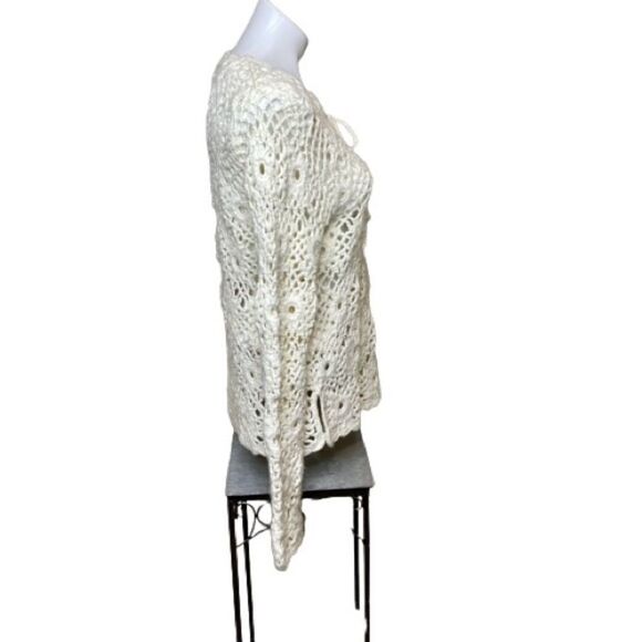 Express cream hand knit formal crochet wool blend sweater size M - Picture 7 of 16